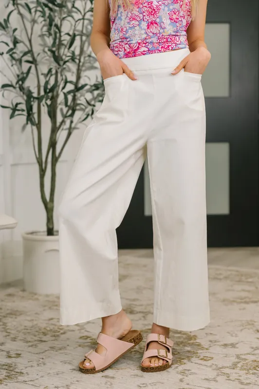 Only Pair High Waisted Wide Leg Bottoms in Off White - Dear Scarlett