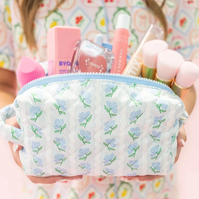 Quilted Cosmetic Pouch in Blue Belle Floral - Shop Fête