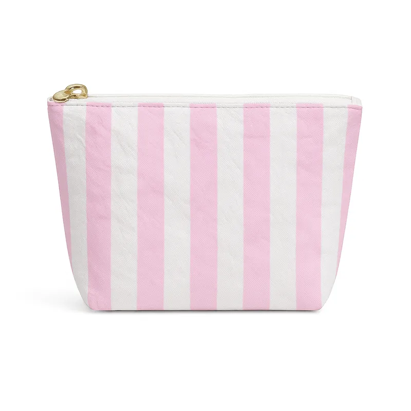 Preppy Stripe Pouch- pink & white