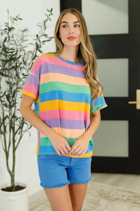 Color Theory Drop Shoulder Top in Blue, Yellow and Pink - Haptics