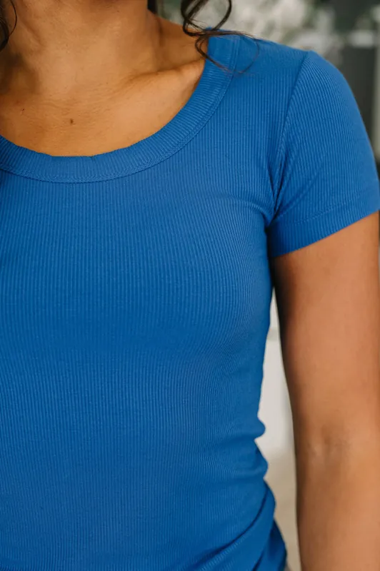 Basically A Part of Me Scoop Necked Tee in Classic Blue - Zenana