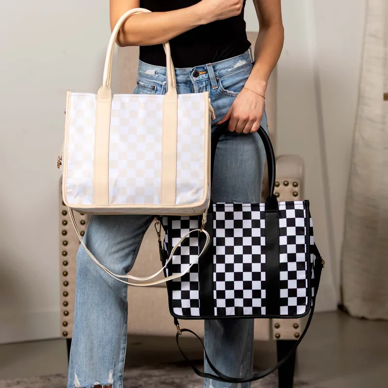 Dallas Checkered Tote - Aili's Corner