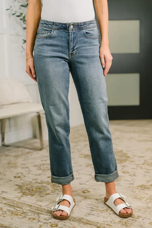 Doris Mid Rise Boyfriend with Adjustable Back Tab + Hollywood WB - Judy Blue