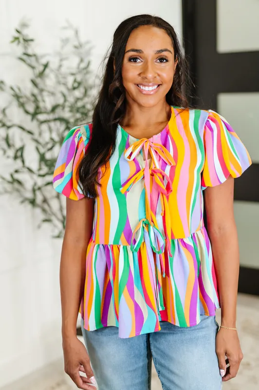 Chromatide Puff Sleeve Blouse in Mint/Orange - Haptics