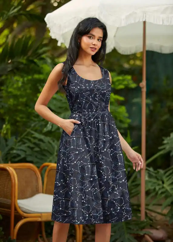 Glow in the Dark Constellations Fit & Flare Dress - Retrolicious