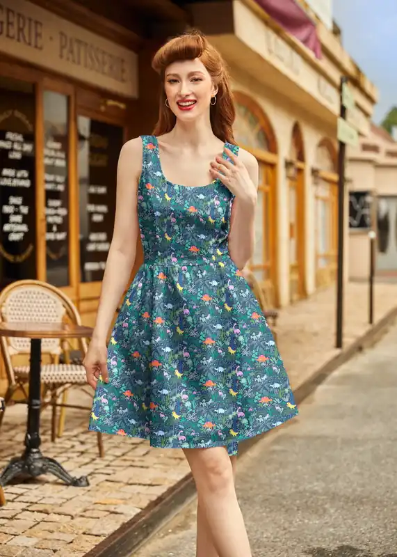 Dino Shorter Length Fit & Flare Dress - Retrolicious