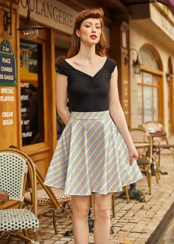 Rainbow Stripe Skater Skirt - Retrolicious