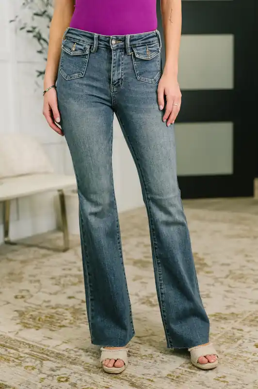 Jackie Mid Rise Flare Jean with Front Flap Pockets - Judy Blue