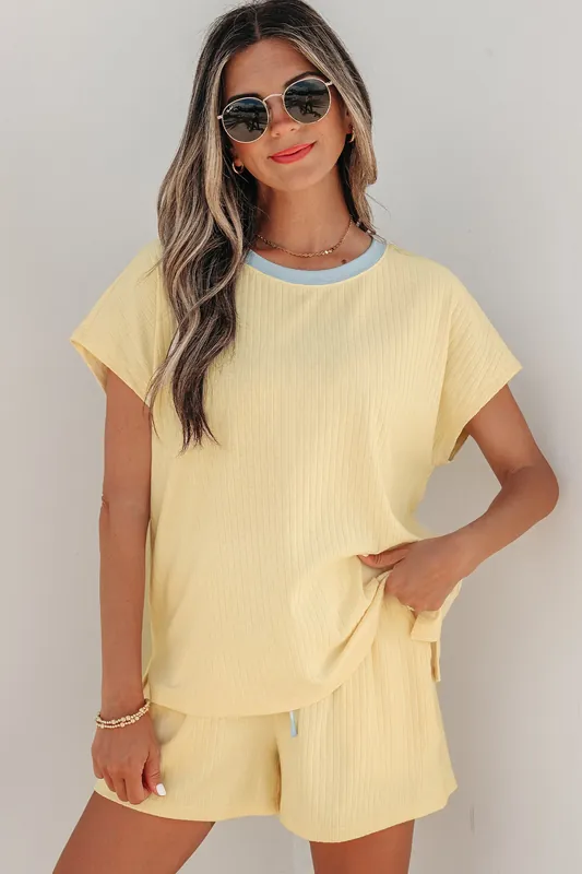 Soft Ribbed Color Block Trim Casual Short Set - The Dapper Squirrel
