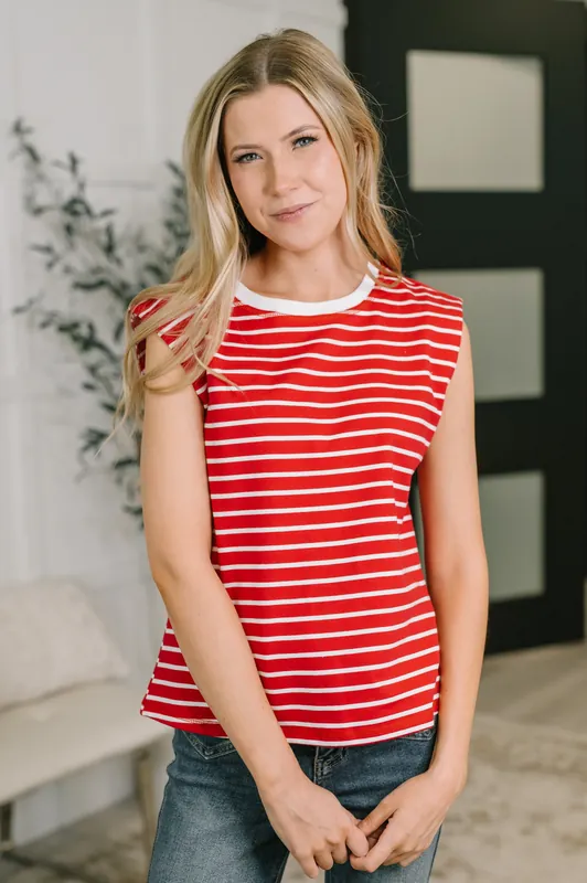 Quite Intimately Striped Muscle Tee in Red - One Eleven North