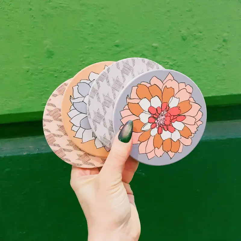 Houndstooth & Flower Ceramic Coaster Set of 4 - The Bullish Store