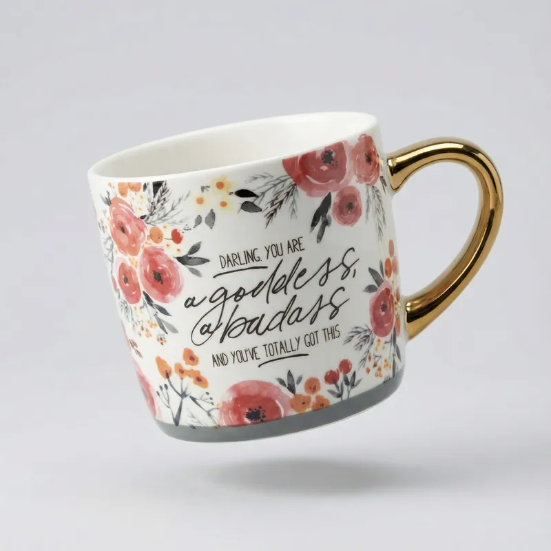 Darling You Are A Goddess A Badass Cozy Gold Handle Mug | Stoneware Coffee Tea Cup | 15oz - The Bullish Store