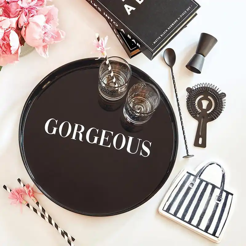 Gorgeous Round Black Bar Tray | Serving Tray with Handles | 13.5" Diameter - The Bullish Store