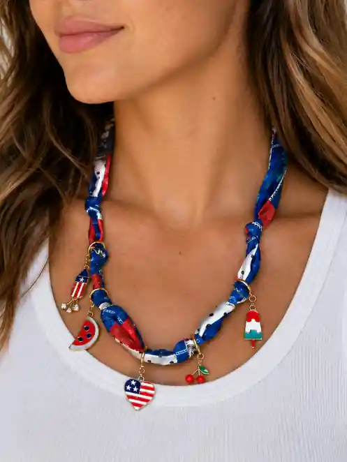Scarf Necklace with Patriotic Charms - Grace+Emma