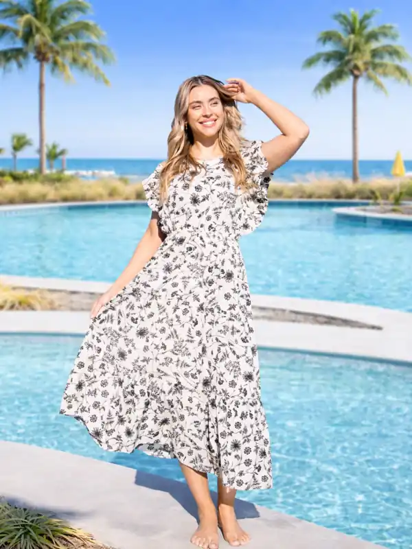 Black & Ivory Floral Tiered Dress - Grace+Emma
