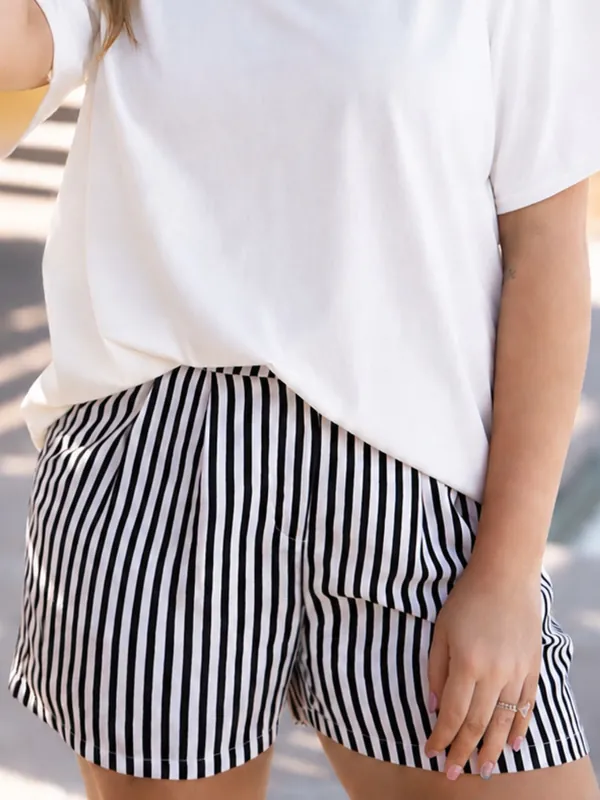 Trouser Shorts, Black Stripes - Grace+Emma