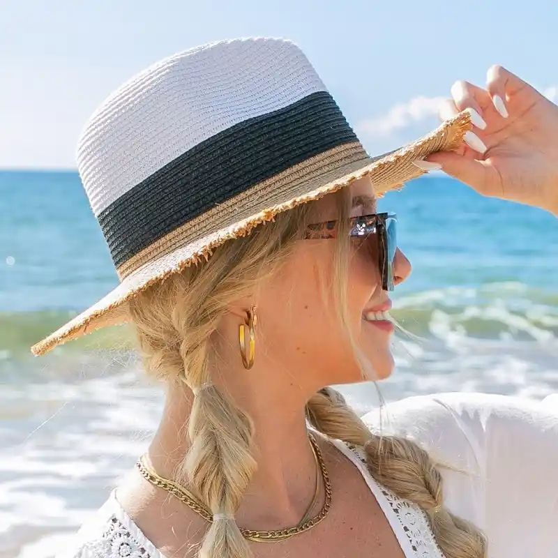 Fray Edge Color Block Panama Hat - Aili's Corner