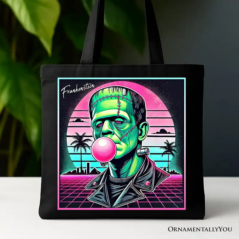 Vaperwave Frankenstein Retro Neon Horror Canvas Tote Bag - OrnamentallyYou