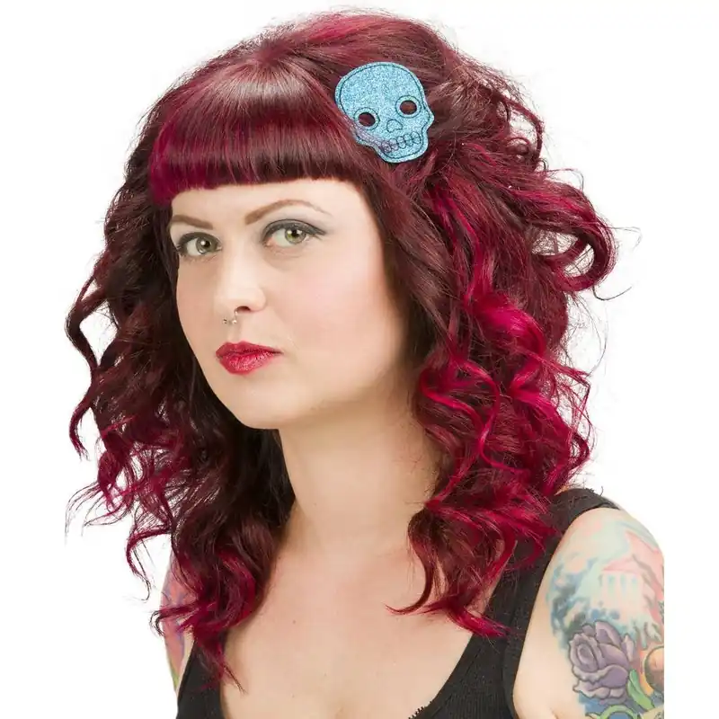 Sourpuss Aqua Blue Glitter Skull Hair Clips in Set of 2 | Gothic Hair Snap Clips - The Bullish Store