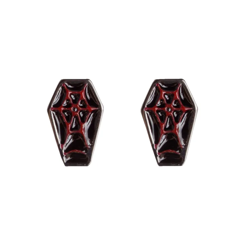 Sourpuss Red & Black Coffin Earrings | Gothic Studs Alternative Jewelry | Spooky Fashion Accessories - The Bullish Store
