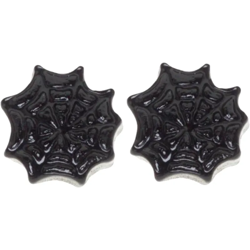 Sourpuss Earrings | Black Spider Web Studs | Gothic Rockabilly Resin Design - The Bullish Store