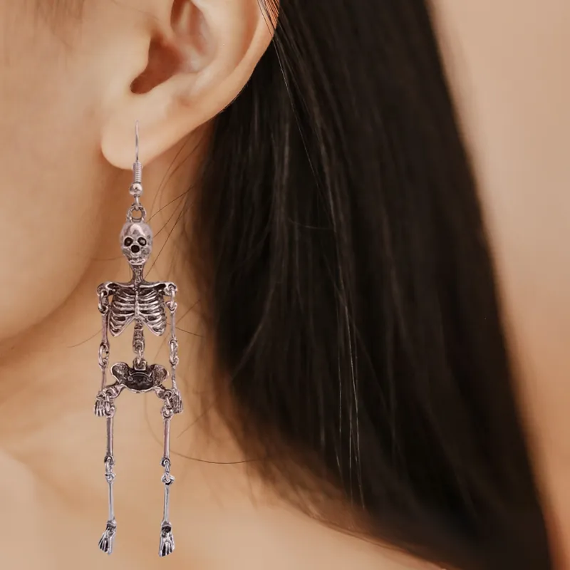Skeleton Dangle Earrings in Silver - The Bullish Store