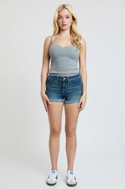 WannaBettaButt Cuffed Denim Shorts - YMI JEANS