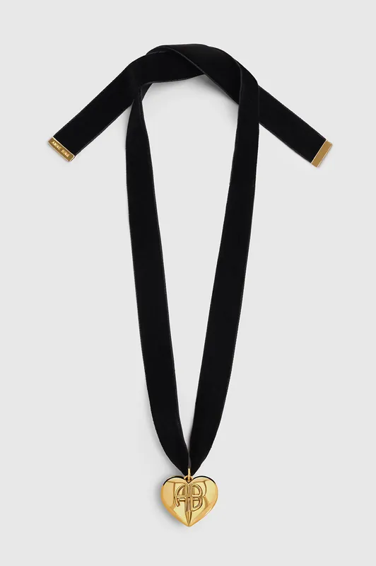Chunky Heart Velvet Choker - Black And Gold