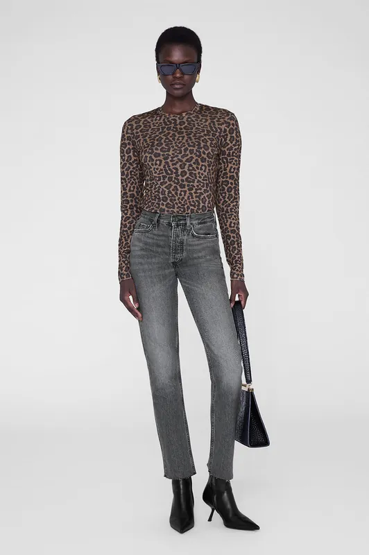 Sylvie Long Sleeve Tee - Black And Brown Leopard
