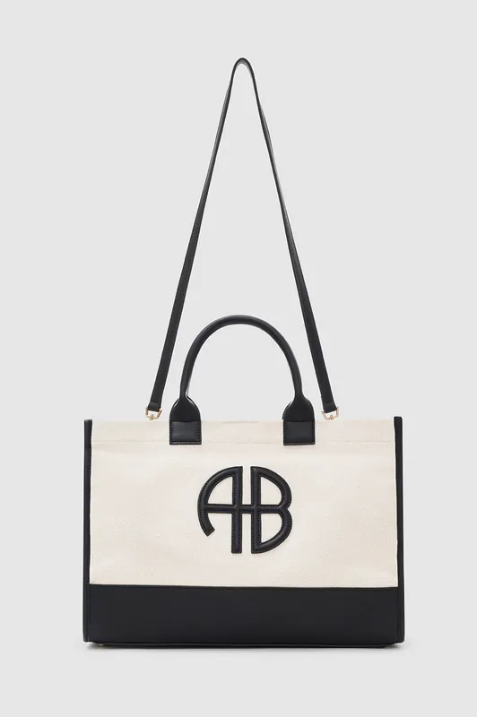 Medium Lara Tote - Natural Canvas With Black