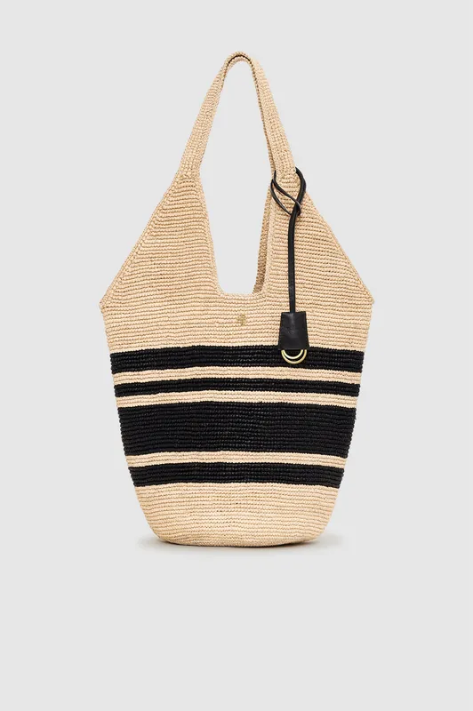 Leah Stripes Hobo Raffia - Black And Natural Stripe