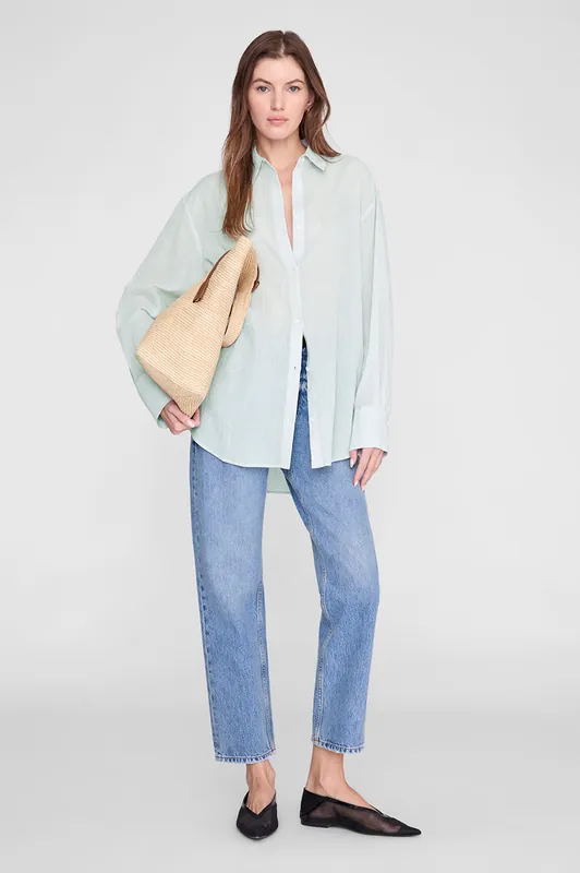 Plaza Shirt - Green And White Mini Stripe