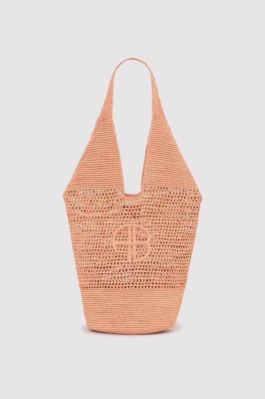 Leah Logo Hobo Raffia - Blush