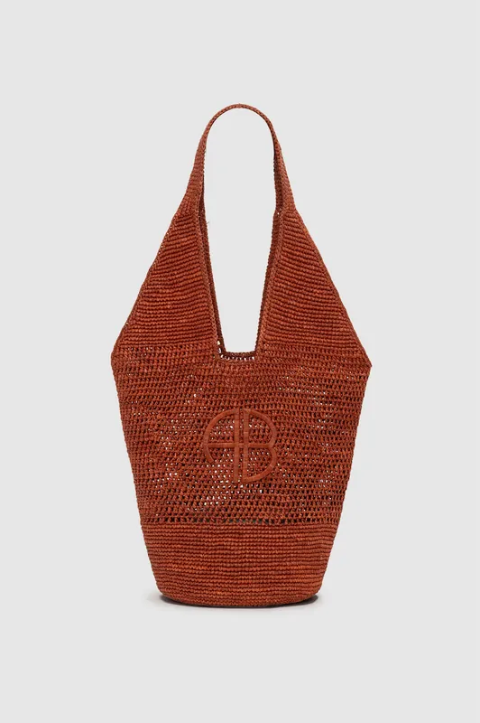 Leah Logo Hobo Raffia - Red Terracotta