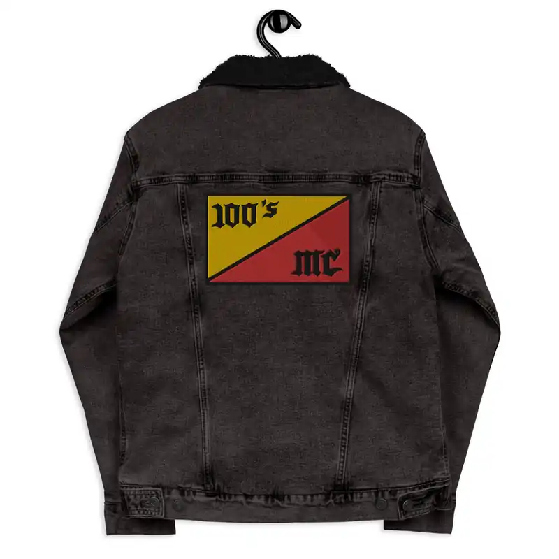 Denim Jacket with Embroidered 100s MC Flag - Race Desert