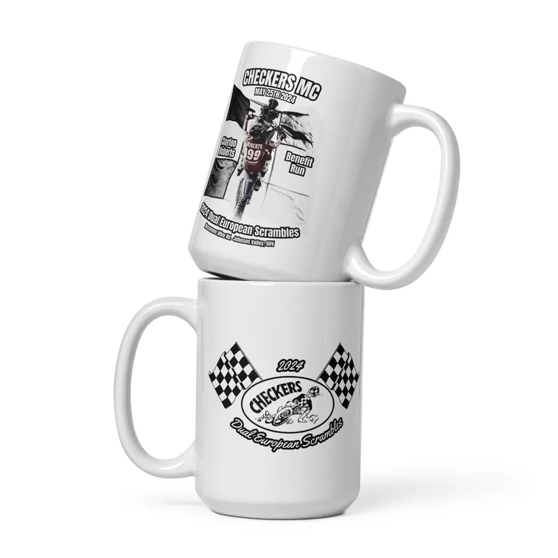 White Coffee Mug Checkers MC 2024 Dual Euro Event Apparel - Clayton Roberts Benefit Run