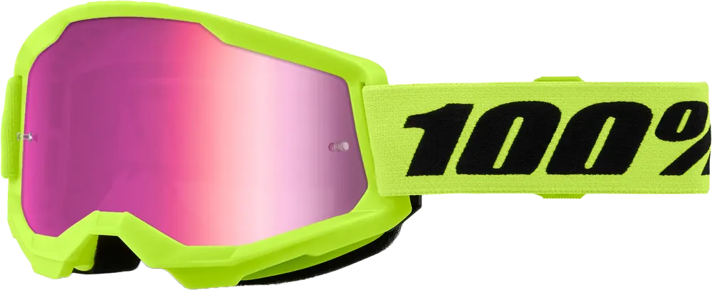 100% Strata 2 Youth Goggle Neon Yellow Mirror Pink Lens - LiveTheGnar