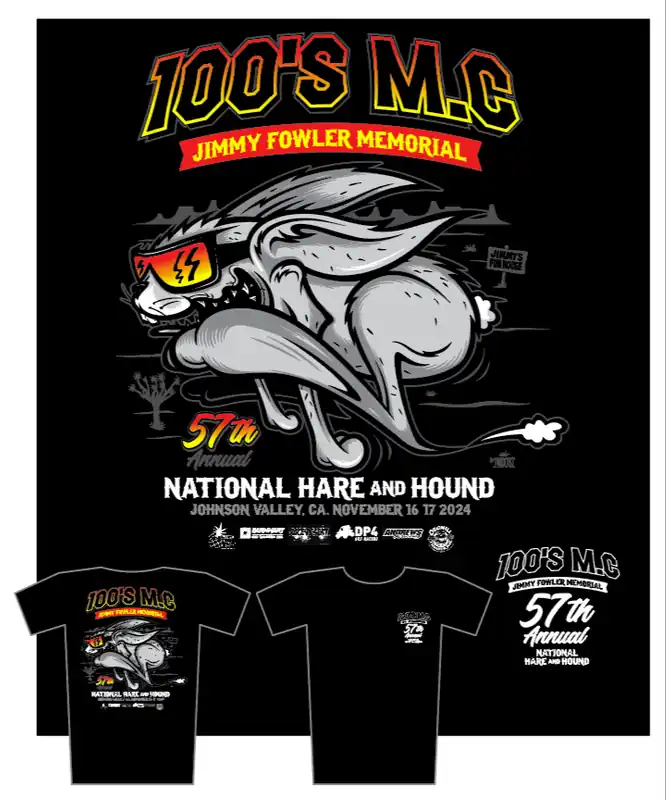 2024 100's MC 57th Annual National Hare & Hound Jimmy Fowler Memorial Event Shirt & Hoodie - Race Desert