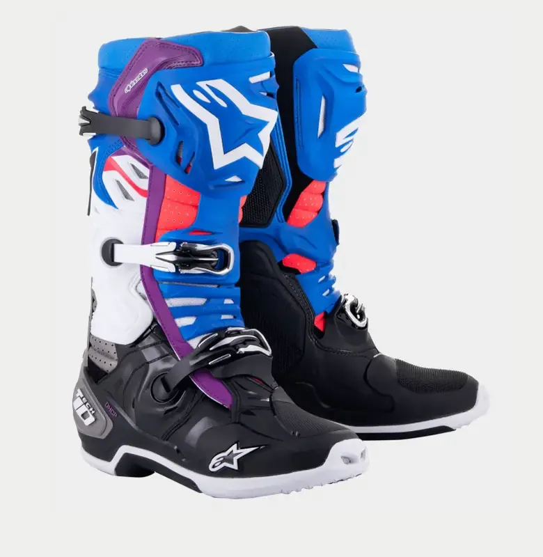 Alpinestars Tech 10 Supervented Black/Enamel Blue/Purple/White Boots - LiveTheGnar