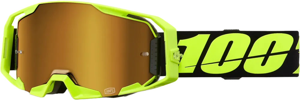 100% Armatic Goggle Neon Yellow with Mirror True Gold Lens - LiveTheGnar