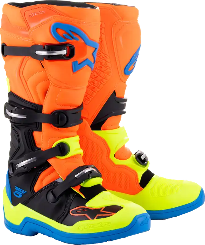 Alpinestars Tech 5 Blue/Orange Fluo/Yellow Fluo Boots - LiveTheGnar