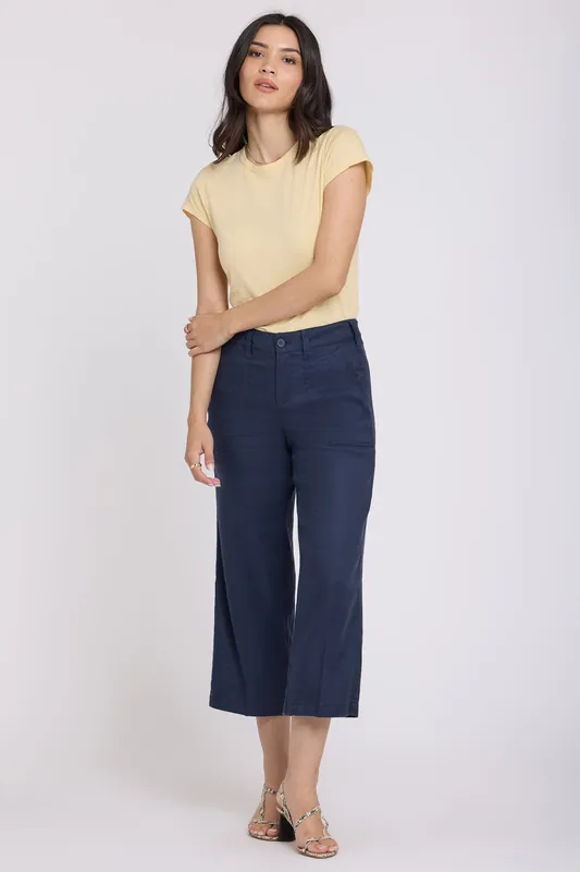 Wide Leg Cargo Capri Pants - Oxford Navy