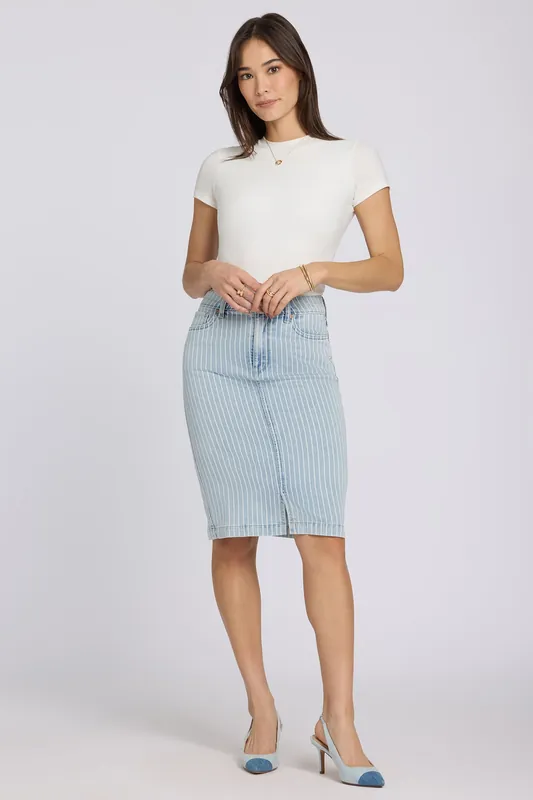 High Rise Denim Skirt - Azure Stripe
