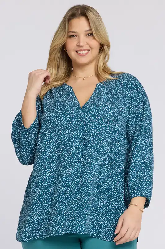 Pintuck Blouse In Plus Size - Dune Ditsy
