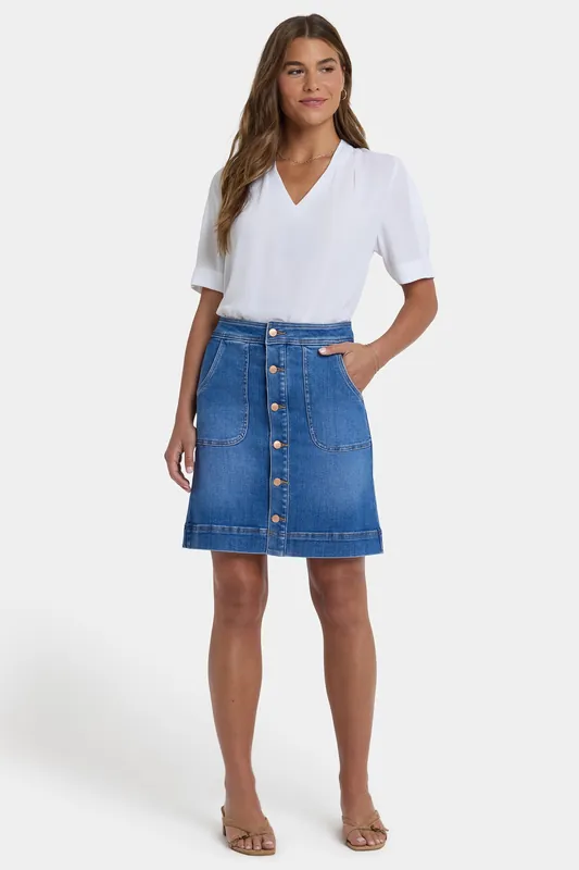 High Rise A-Line Utility Denim Skirt - Blue Paradise