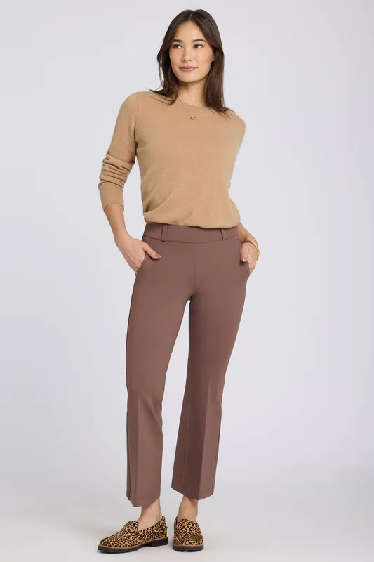 Pull-On Flared Ankle Trouser Pants - Deep Taupe