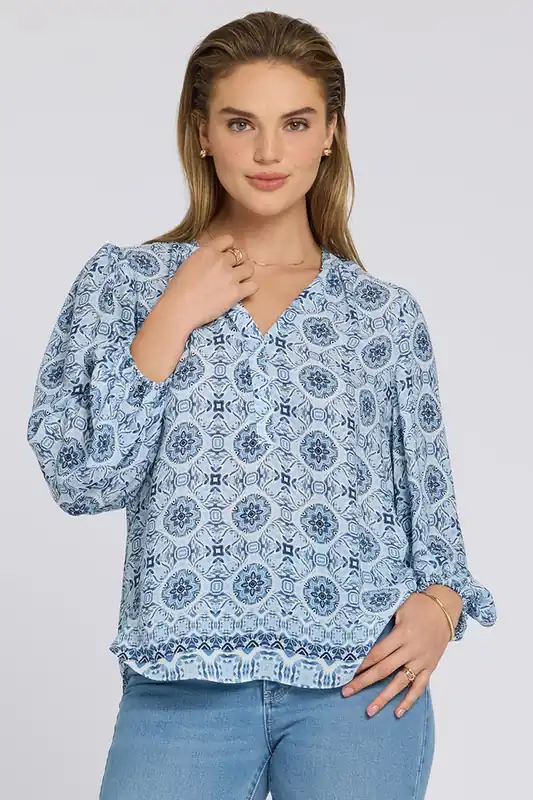 Puff Sleeved Popover Top - Azure Sky