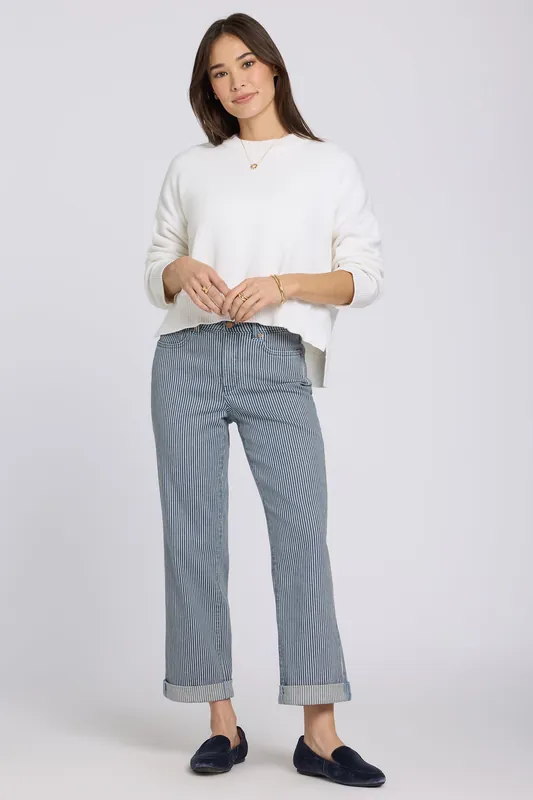 Bailey Relaxed Straight Crop Jeans In Petite - Malaga Stripe