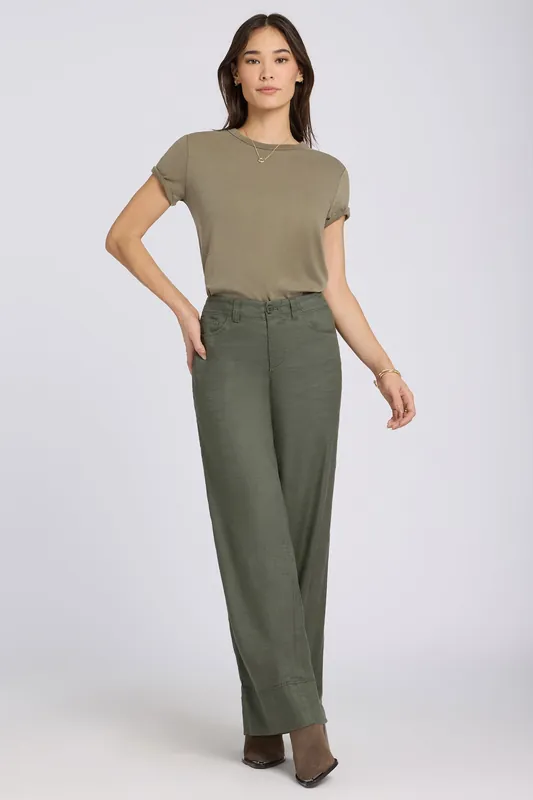 5 Pocket Wide Leg Trouser Pants - Desert Green