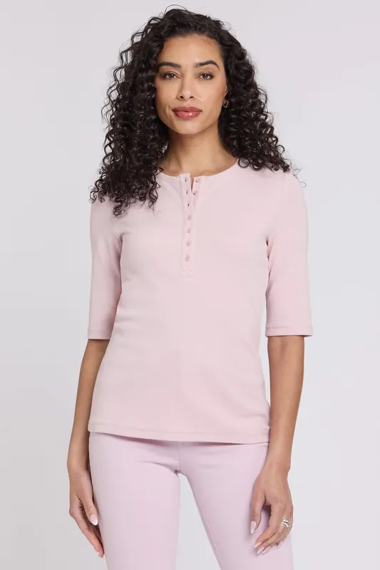 Ribbed Elbow Sleeved Henley - Rock Flower